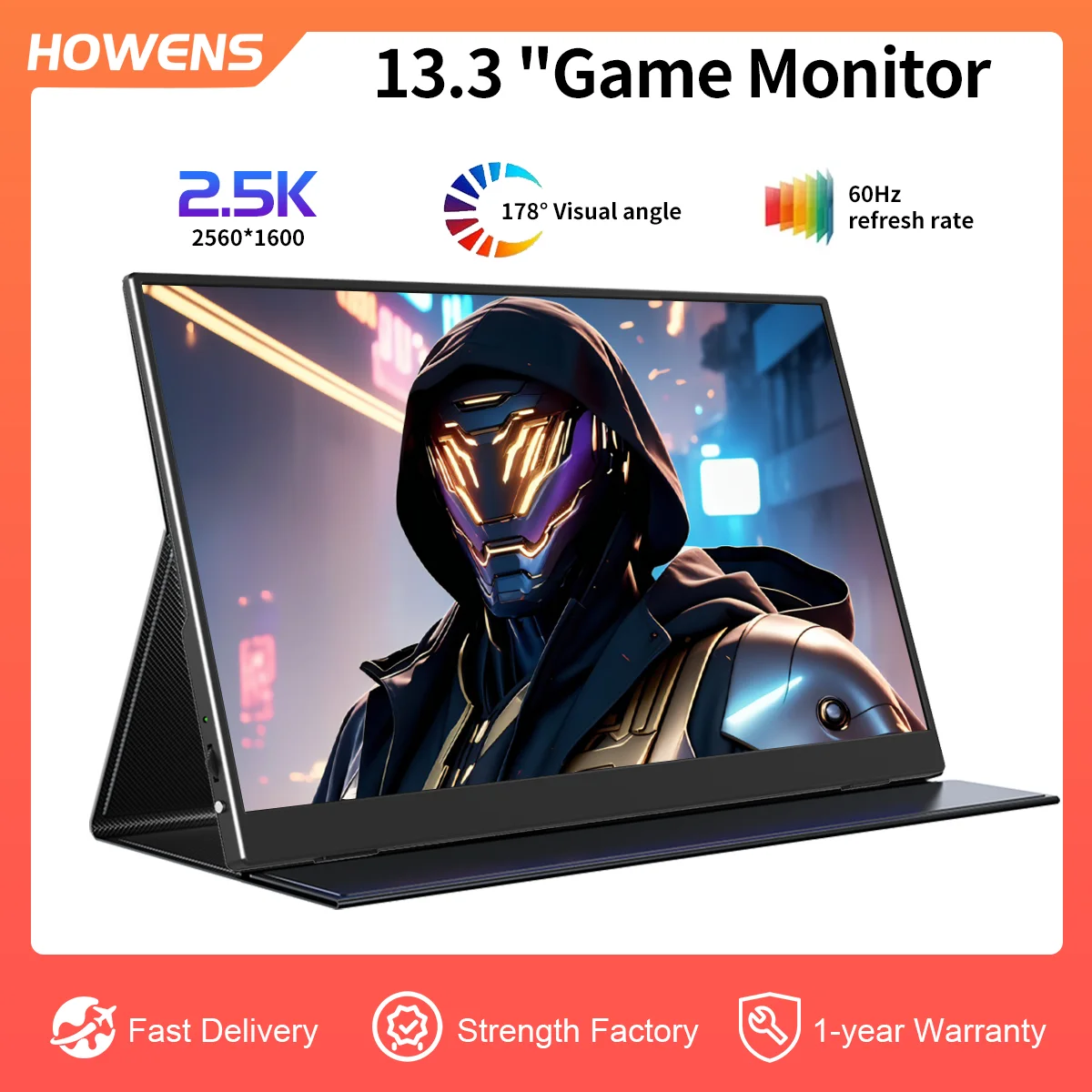 

HOWENS 13.3 inch Portable Gaming Monitor 2560X1600 Full HD Screen HDMI Type-C Speakers for PS4/PS5 Xbox Switch Laptop Phone