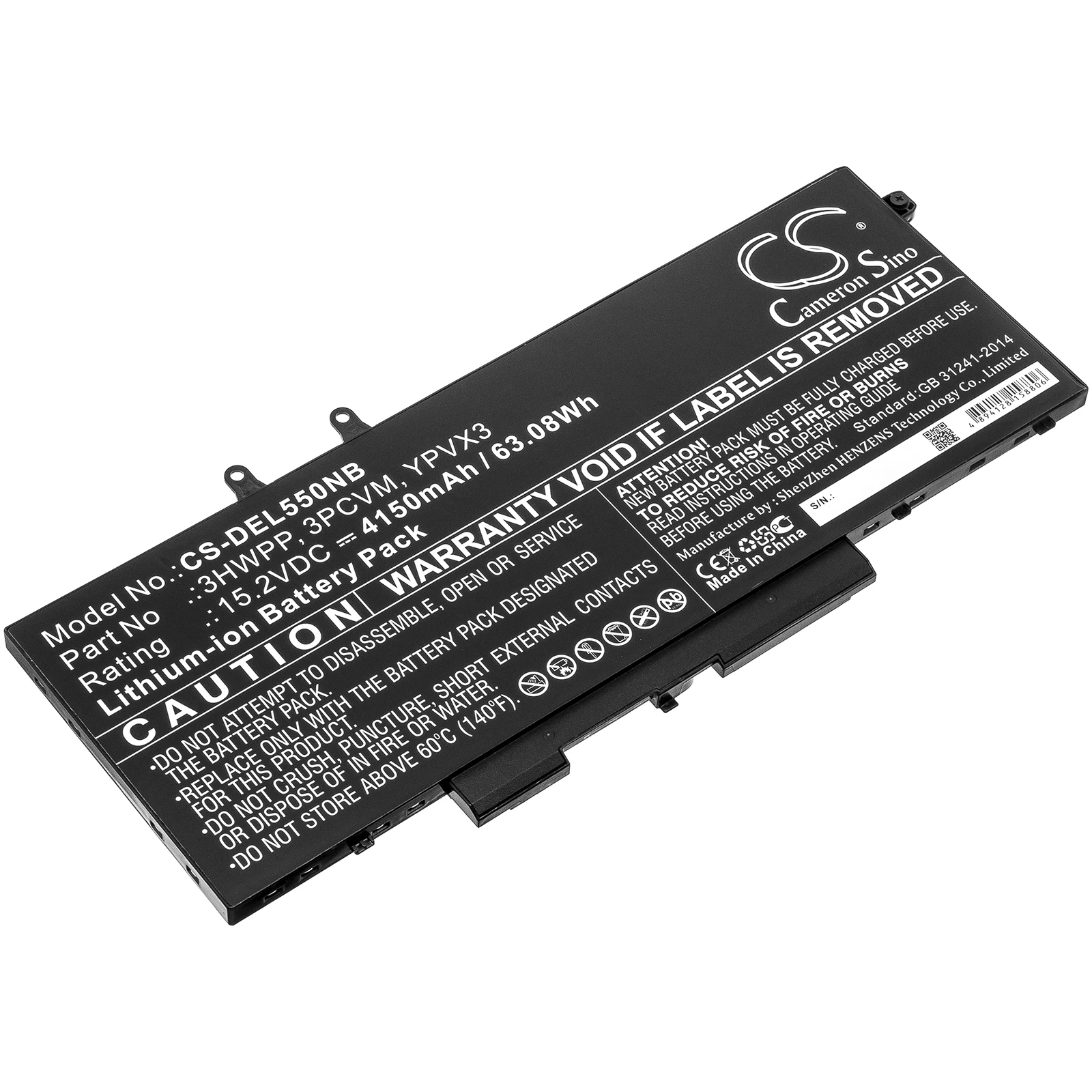 CS Replacement Battery for Dell Latitude 14 5410,Latitude 14 5410 2X9Y9,Latitude 14 5410 3TKJ6,Lat PN:3HWPP 4150mAh / 63.08Wh
