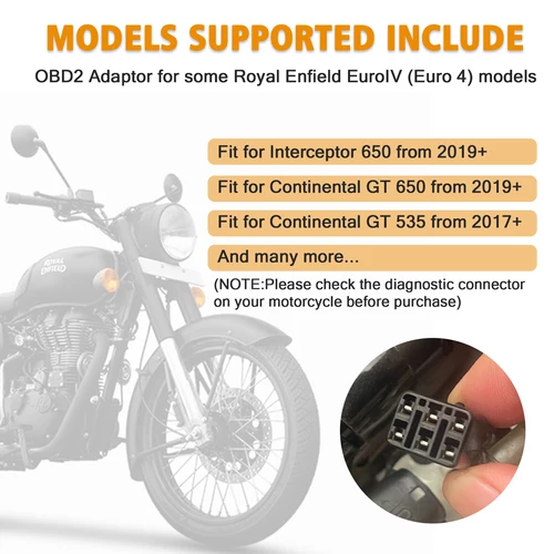 Imagen 2 del producto Cable adaptador de diagnóstico OBD2 para motocicleta For Royal Enfield, convertidor OBDII de 6 pines para Interceptor 650cc/Continental GT 650cc/535cc