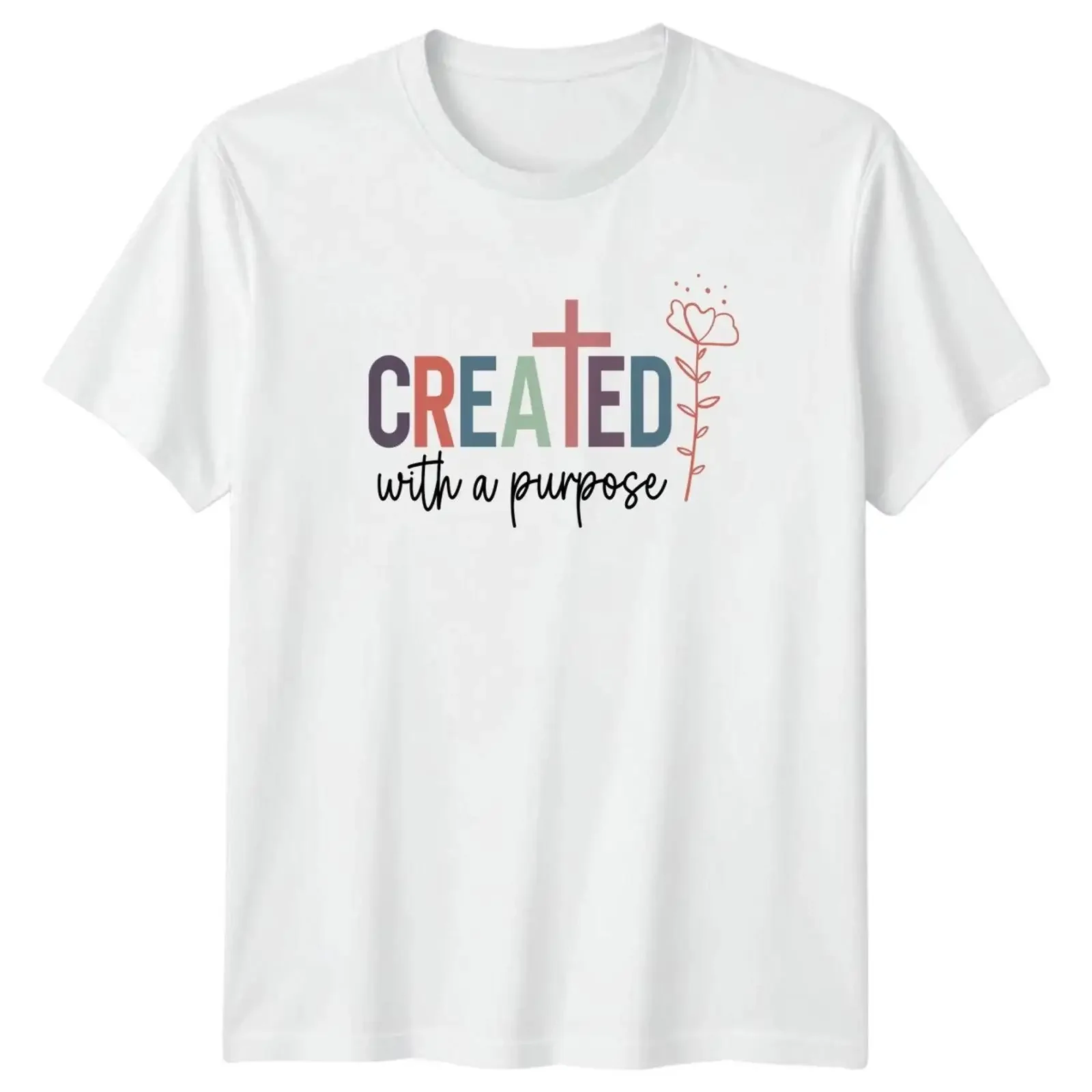 Created With A Purpose Damen T Shirt Christian Inspirational Faith vintage Washed streetwear Soft Stylish Top For Everyday Wear