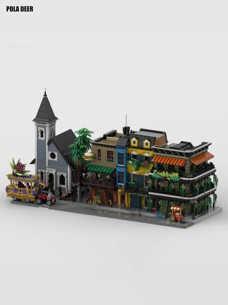 Poladeer 15324 Pcs Orleans French Quarter Town Street Scene Creative Assembly Building Blocks Collection Model Toy Holiday Gift