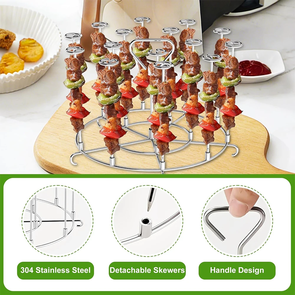 LMETJMA Air Fryer Skewer Stand Stainless Steel Air Fryer Skewer Rack Kabob Holder for Kitchen Grilling Chicken Meat Barbecue