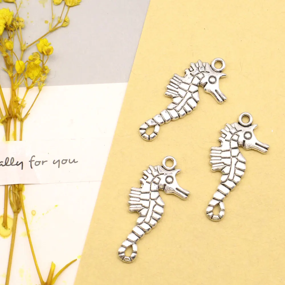 Seahorse Charms Man Pendant Accesori Jewelleri 16x33mm 5pcs Antique Silver Color