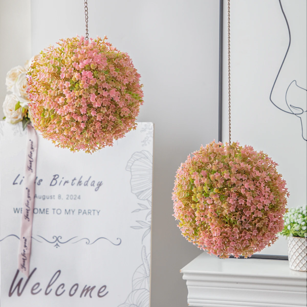 XIYA FLOWER Artificial Rose Ball Artificial Flower Ball Pink PE Material Wedding & Garden Home Decor