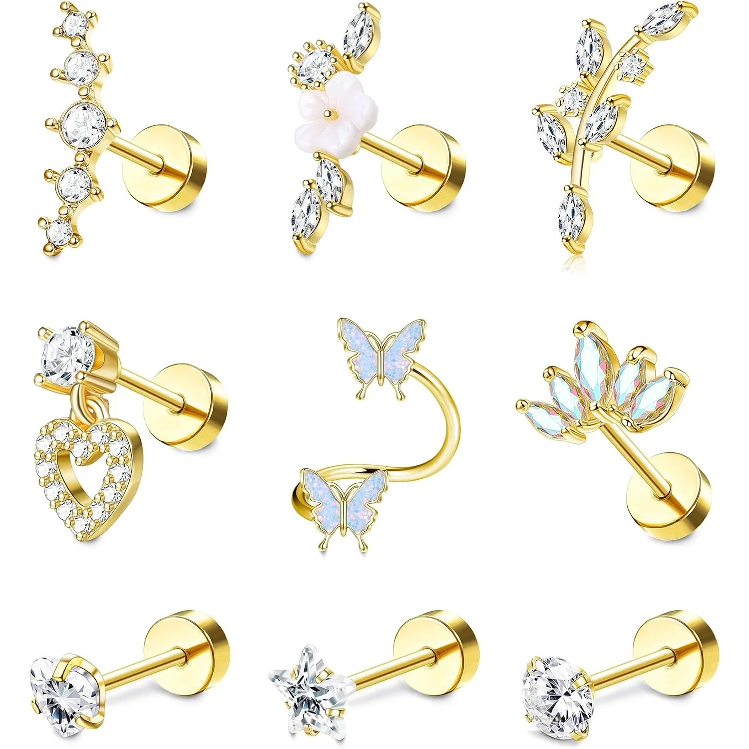ORAZIO 1Pcs 16G Hypoallergenic Cartilage Earrings Surgical Steel Butterfly Flower Snake Stud Helix Conch Tragus Piercing Jewelry