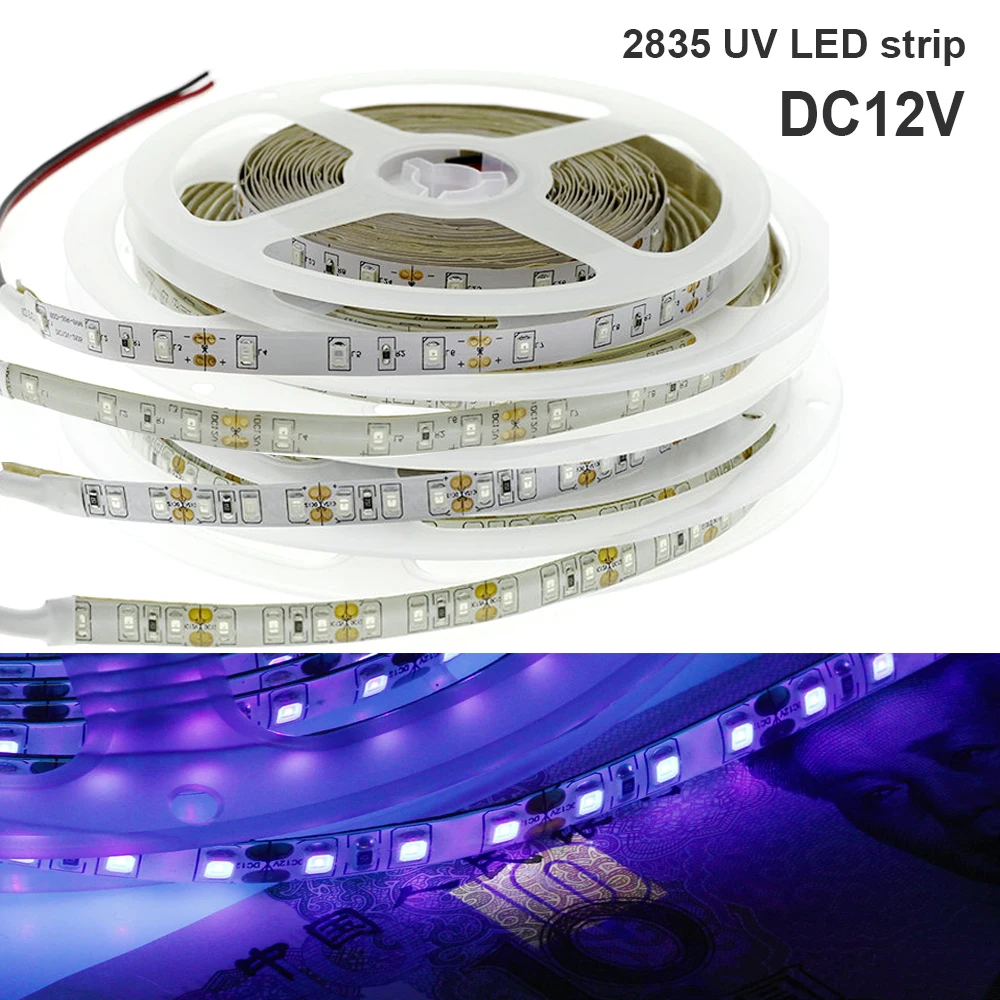 DC12V UV LED Light Strip Flexible LED Strip Light Ultraviolet UV Lamp 395-405nm Black Light 2835 SMD LED Ribbon For Glow Party