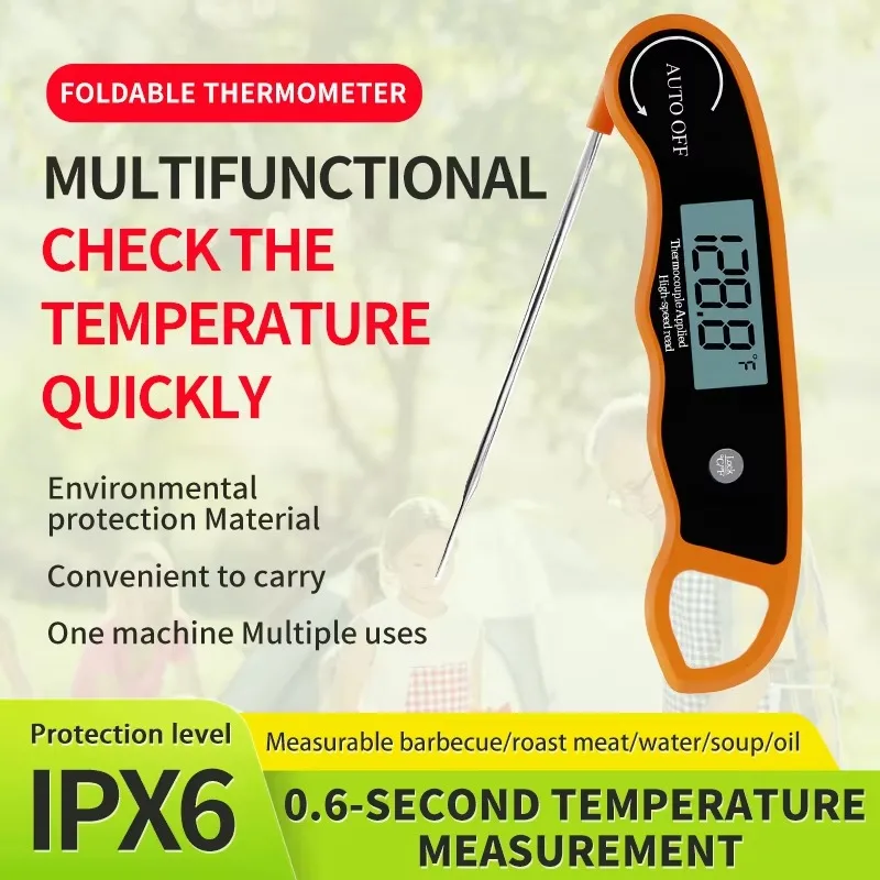 

Ready-to-read folding digital meat thermometer with backlit LCD display for food baking, meat grilling, grilling thermometer