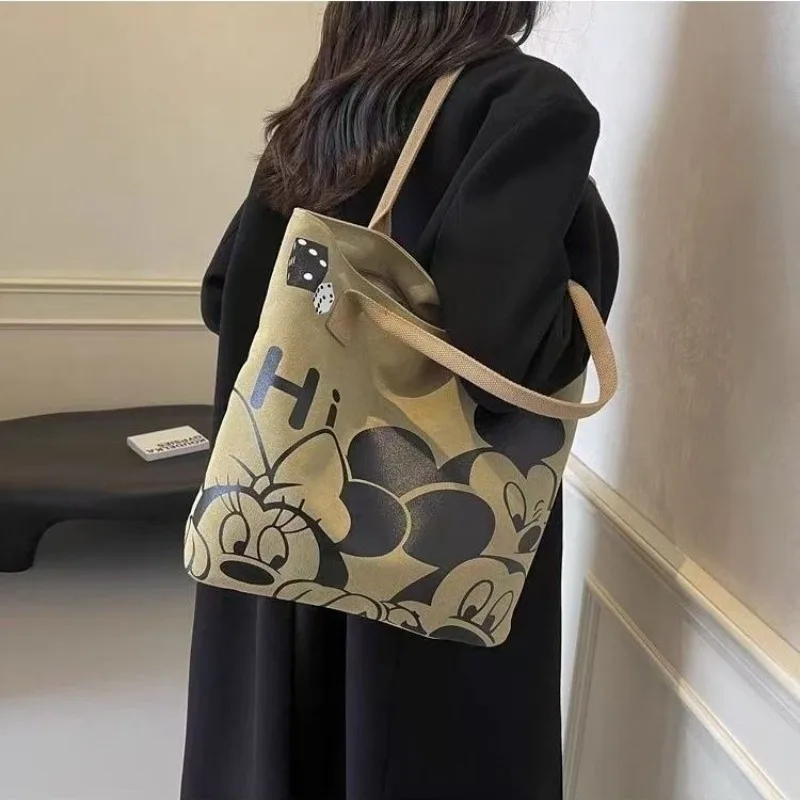 Cartoon Kawaii Mickey Mouse Canvas Bag for Women Thickened New Large Capacity Handbag Anime Accessories Single Shoulder Tote Bag