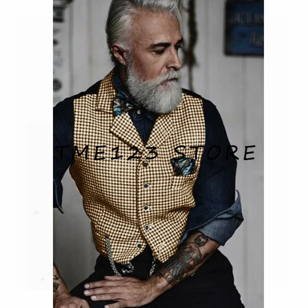 Elegant Man Suit Men Vest Men\'s Houndstooth Vest V-neck Single Breasted Casual Business Coat Men\'s Autumn Clothing Male Clothes