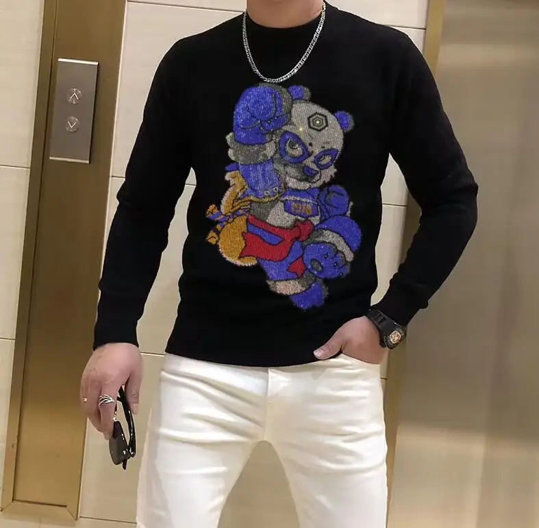 

Winter Rhinestone sweaters Men streetwear Casual Fitness Pullover 2021 sweater