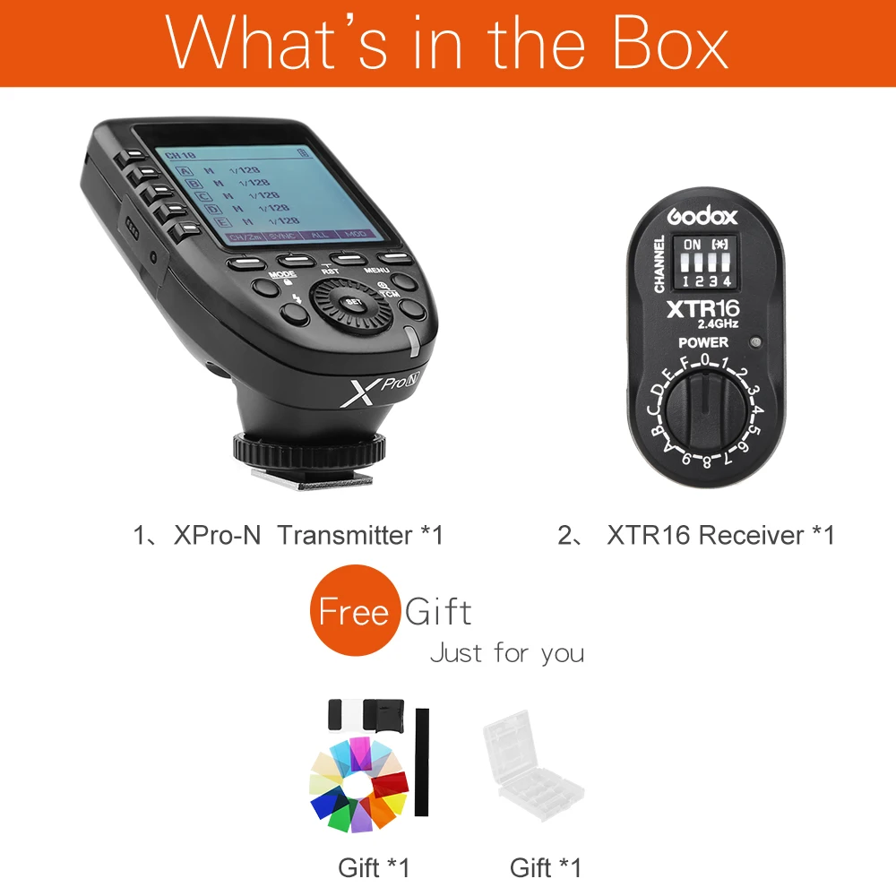 GODOX XPro-N Transmitter TTL 2.4G Wireless High Speed Sync 1/8000s X system High-speed Flash Trigger + XTR-16 For Nikon Cameras