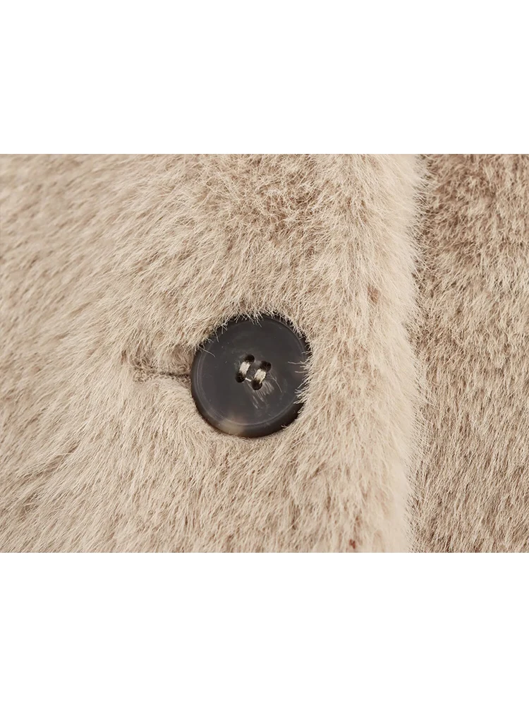 女性用シックなフェイクファーショートジャケットコート、秋の新作、長袖、シンプルな通勤スタイル、Oネック、ファッショナブルな女性用ボタンアップ暖かいコート