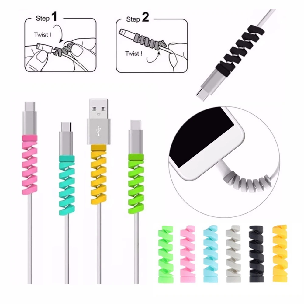 【Buy 5 Get 1 Free】Colorful Spiral Cable Protector Silicone Charging Cord Protector Cable Winder Wire Charger Protector