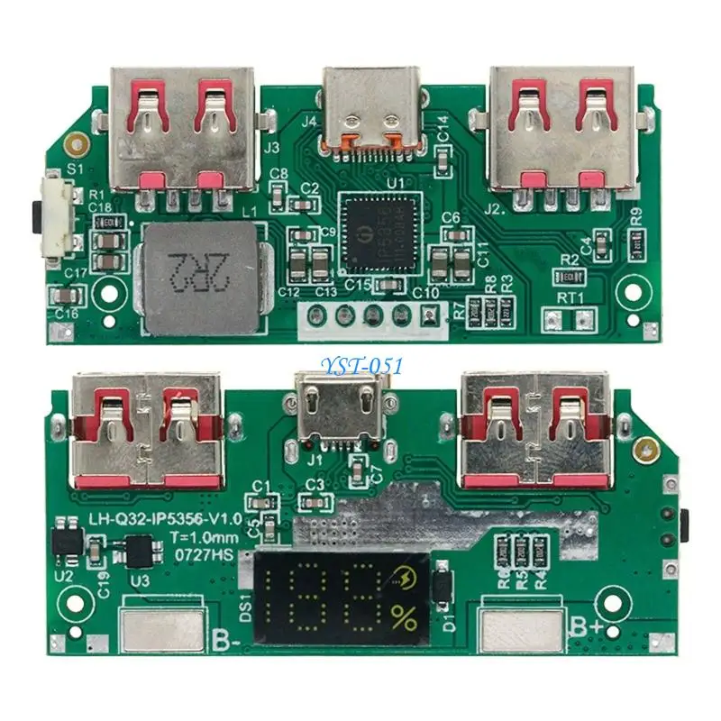 E15A Maker Project Charging Board 2 Pack, IP5356 5V 3A Board with Percentage Screen, Three-Port Design and 2 USB Output for