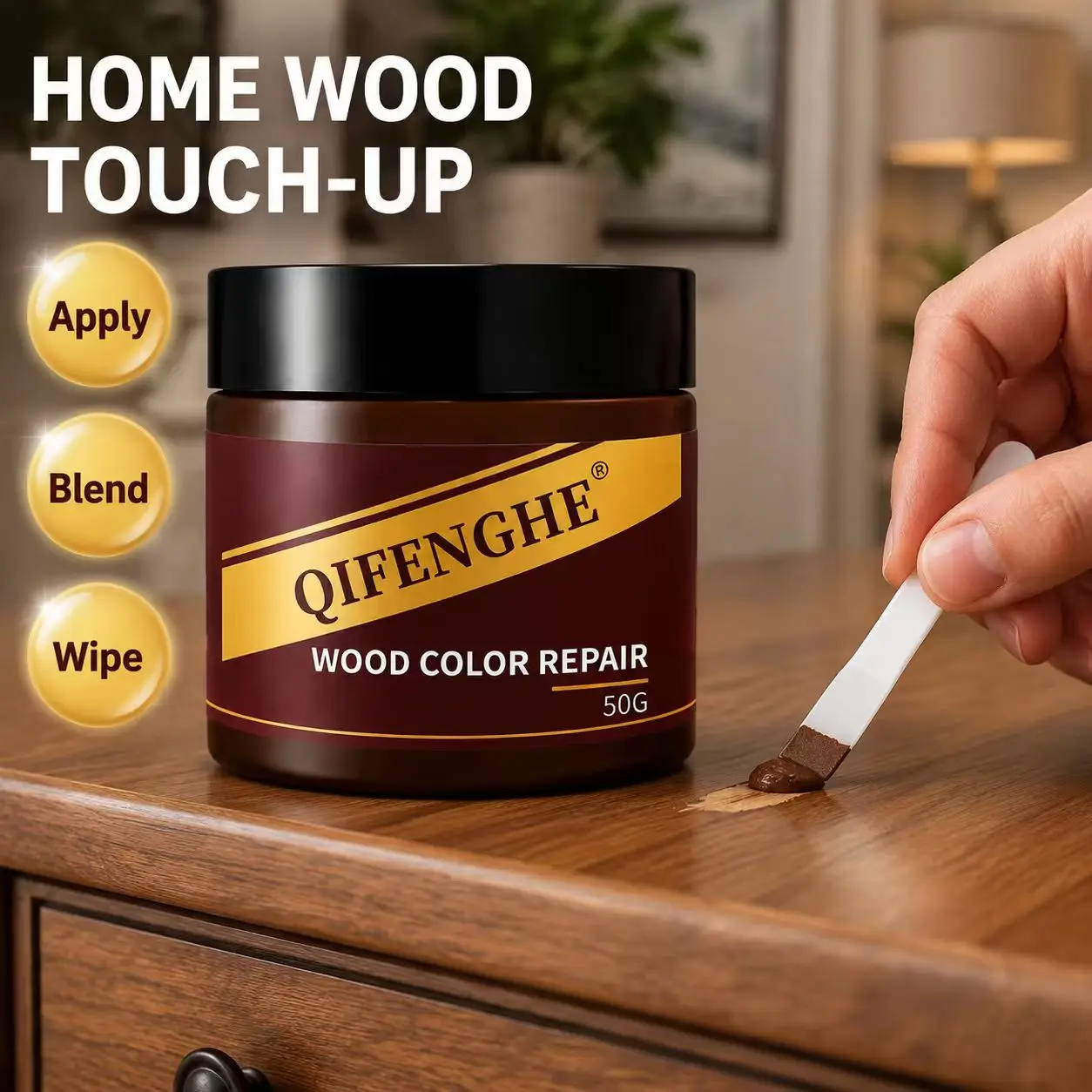 Wood Scratch Repair Cream 50g Furniture Color Touch Up Paste for Tables Cabinets Surface Damage Restorer Easy Apply Blend Wipe