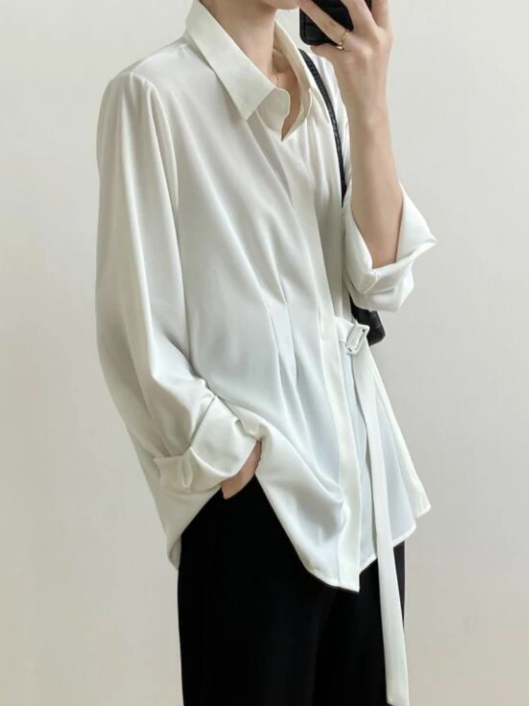 Shirts Women Design S-3XL Creativity Casual All-match Simple Pure Daily Stylish Korean Style Loose Office Ladies Spring Lace-up