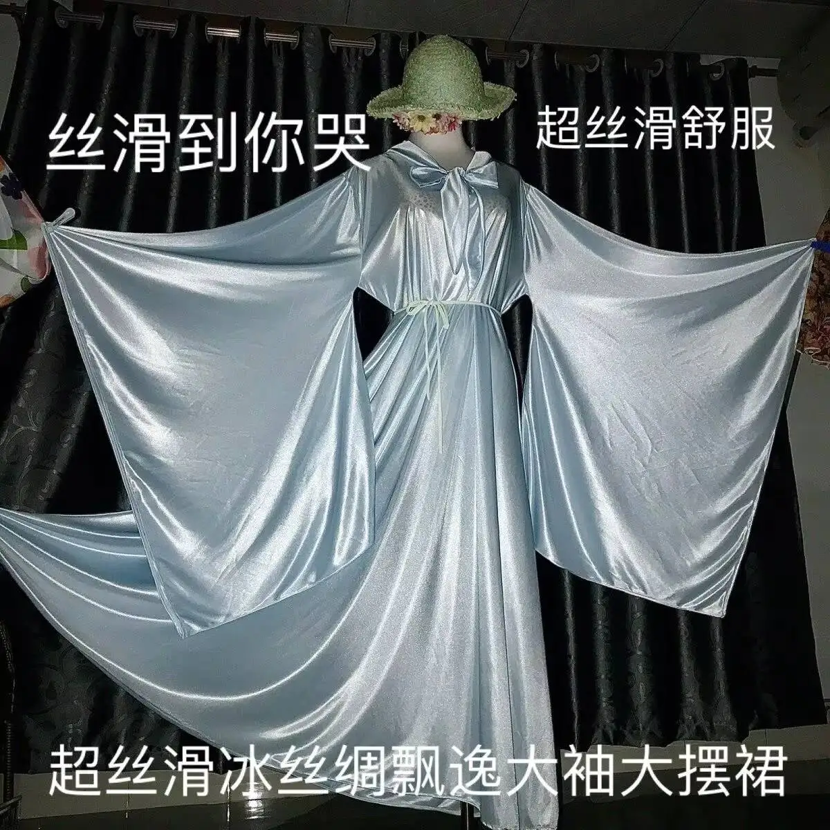 

Glossy Women Satin Long Sleeve Dress Loose Maxi Dress Plus Size Sleeping Pajamas Robe