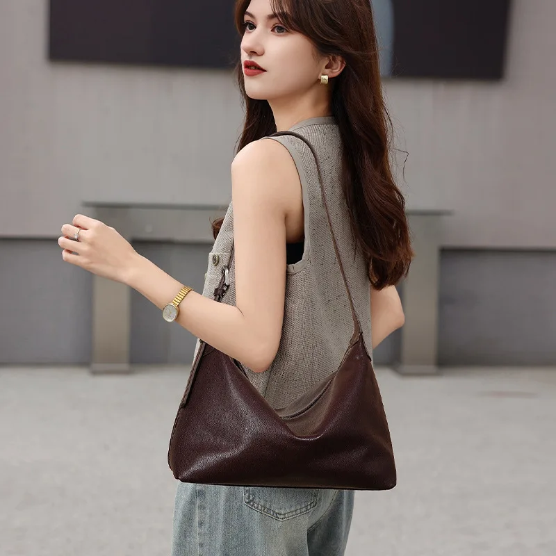 Top Layer Cowhide High-grade Shoulder Dumpling Bag Large Capacity Leather Armpit Purses And Handbags