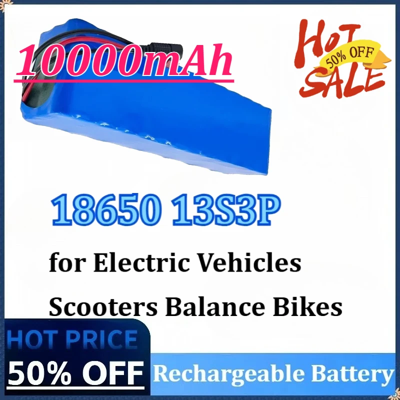 

48V 10Ah 18650 13S3P Lithium Battery Pack for Electric Vehicles Scooters Balance Bikes with 54.6V Charger Rechargeable Battery