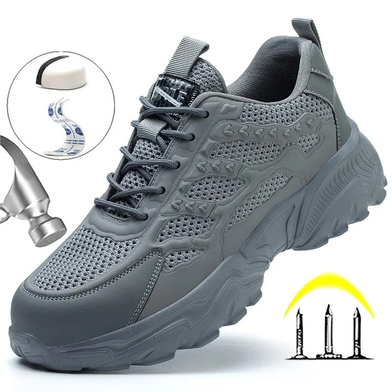 Men's Safety Shoes Summer Mesh Breathable Casual Protective Shoes Indestructible Work Footwear Puncture-Proof Work Safety Shoes