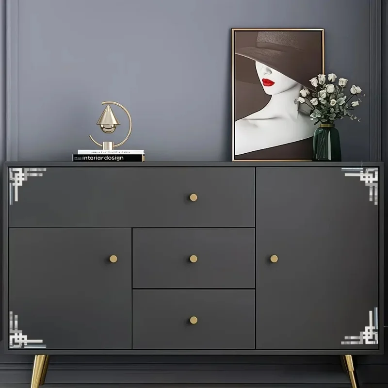 4Pcs Self-Adhesive Removable Chinese Pattern Acrylic Mirror Corner Stickers, Cabinet & TV Background Wall Decor for Living Room