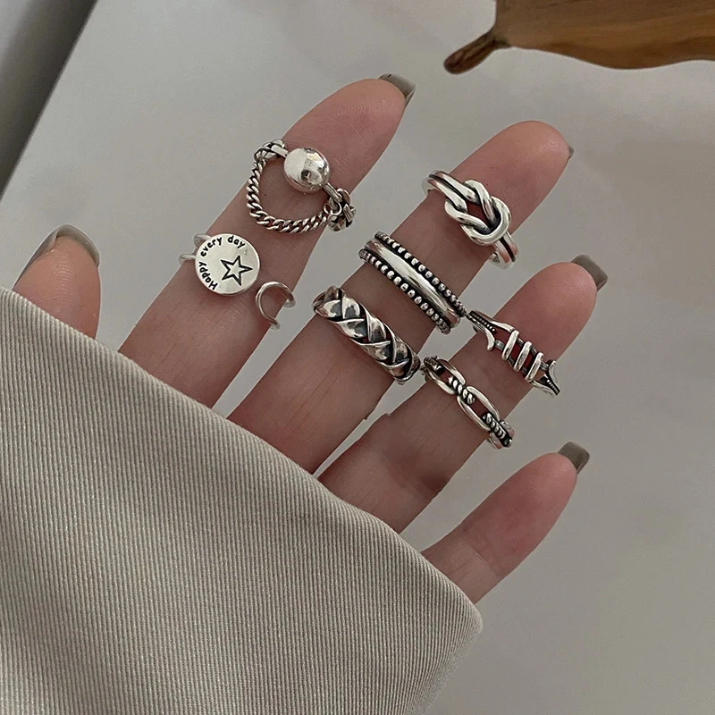 FOXANRY Silver Color Rings Fashion Couples Hip Hop Vintage Simple Geometric Design Thai Silver Party Jewelry Wholesale