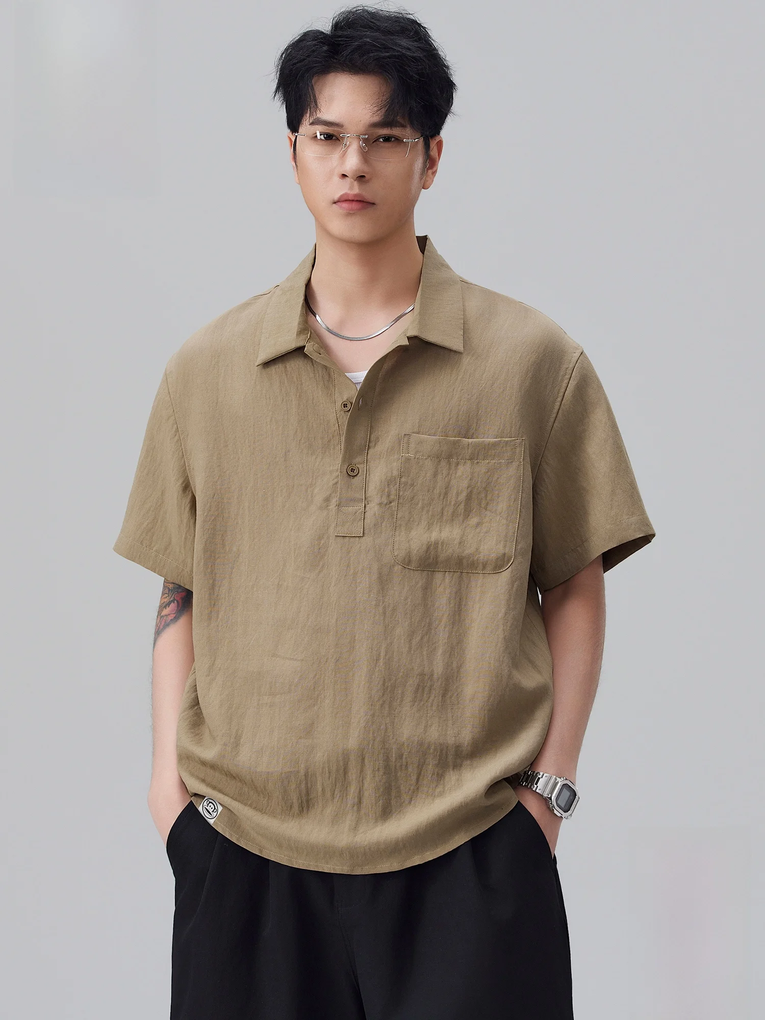 

PaulFrank Large-Mouth Monkey Men's irt Linen ort Sve Summer Breathable Casual Sle Faion irt