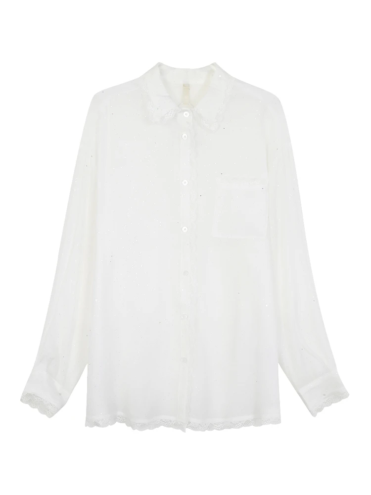 

Sun Protection Women's irt Lightweight Luxury Loose Long Sve White Top Commute Sle Straight Tube Polyester Blend