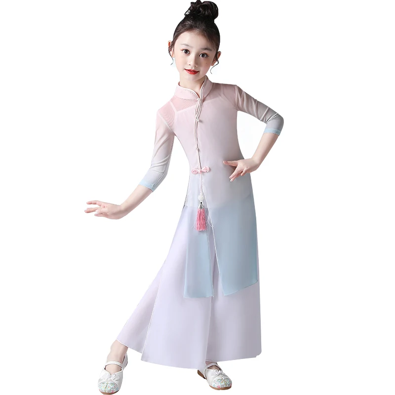 Girl Yangko Dance Costume Chinese Folk Dancewear Kids Oriental Classic Fan Umbrella Dancing Clothing for Carnival Stage Outfit