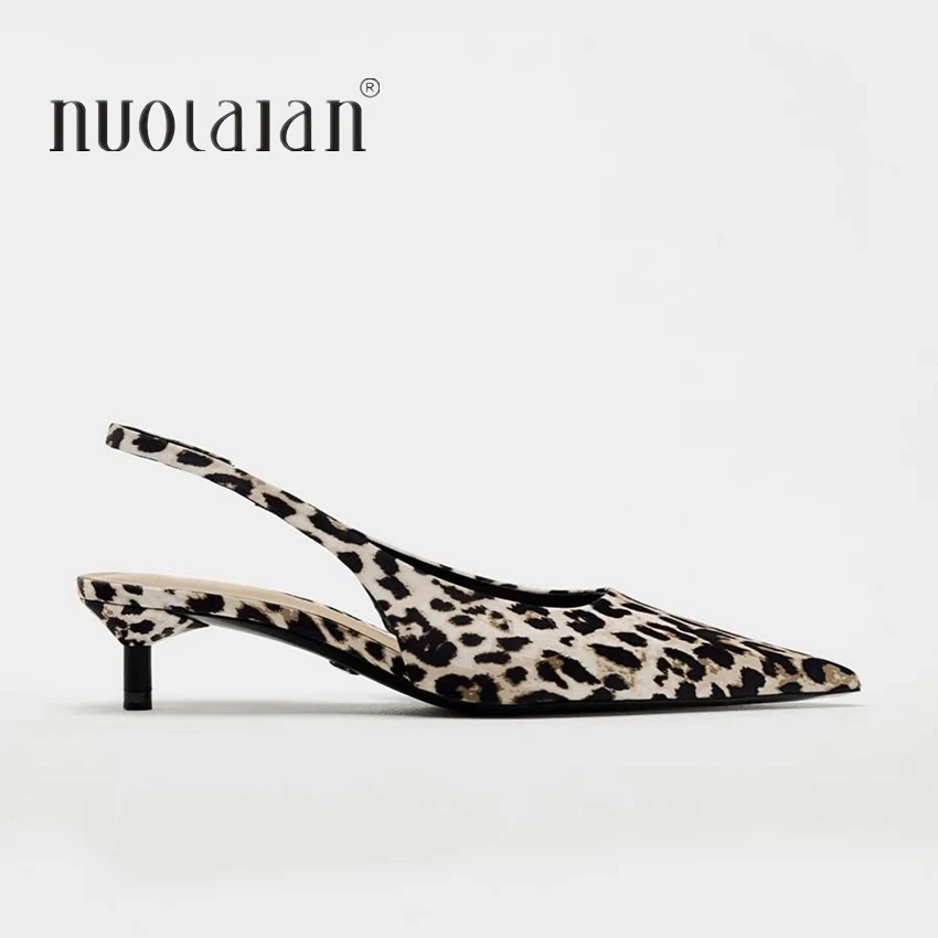 Leopard Print Women Shoes Vintage Design Elegant Low Heels Sandals Slingbacks Sexy Shallow Party Office Lady Shoes