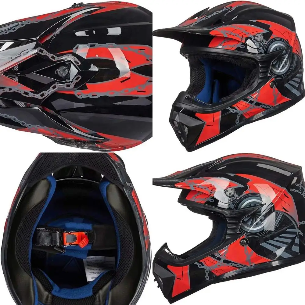 

Youth Dirt Bike Helmets - Full Face Motocross, ATV, BMX, MX, Offroad, DOT Certified, Red/Black, Youth Size