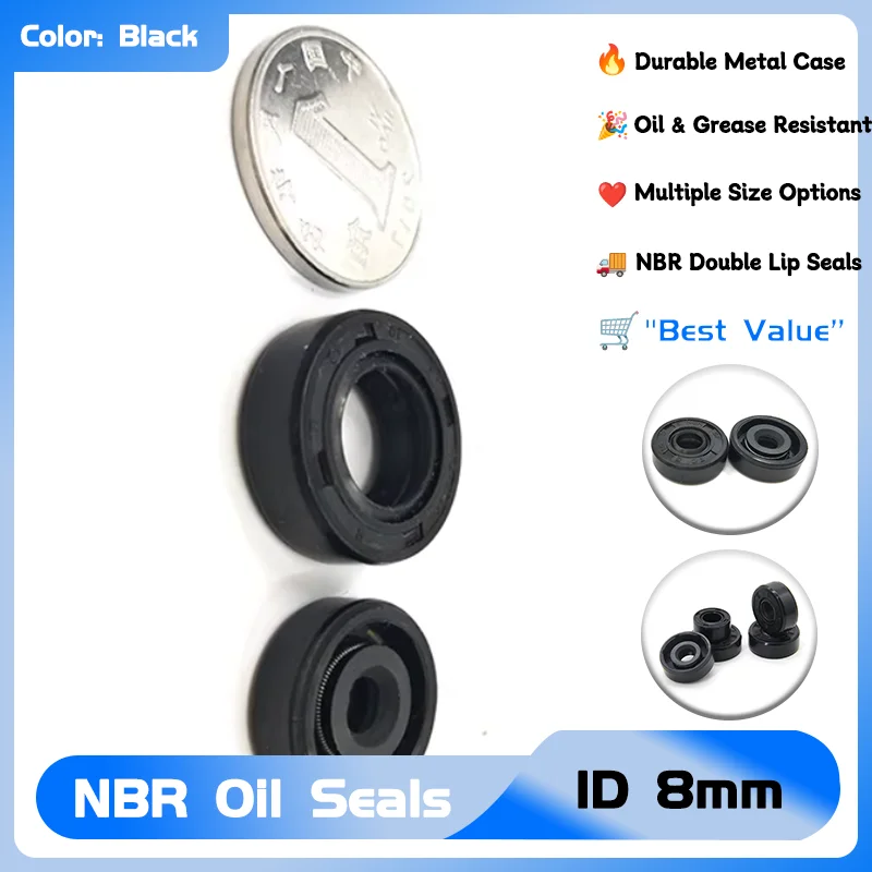 

NBR Oil Seal ID 8mm Nitrile Rubber Shaft Double Lip Oil Seals Gasket 2/5/10pcs TC-8*14/15/16/18/22*4/4.5/5/7/8mm