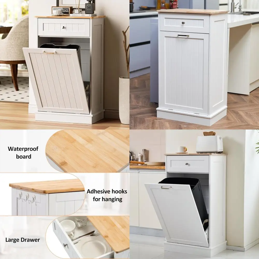 

«Деревянный отдельно стоящий шкаф для мусора на 13 галлонов со скрытым ящиком и корзиной для белья с контролем запаха»