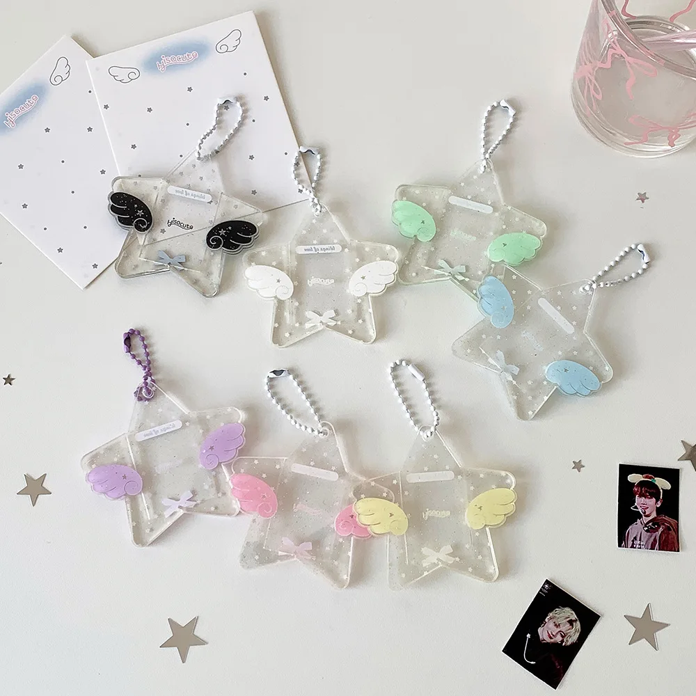 Transparent Acrylic Glitter Star 1-Inch Photo Frame Pendant Cute Angel Wings Keychain 1-Inch Photo Frame Pendant Key Chain Gifts