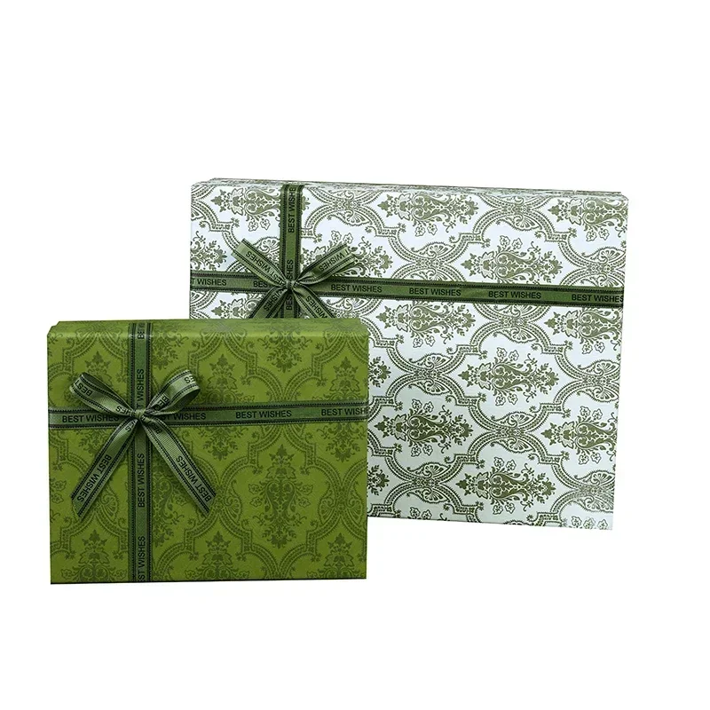 Luxury Retro Green Gift  Box with Bow Grass Card Perfume Scarf Candy Box Wedding Birthday Souvenir Gift DIY Packing Decor