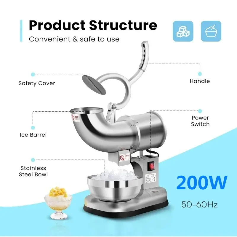 Ice Crusher Multifunctional Electric Automatic Ice Crusher Snow Cone Maker Shaved Ice Machine Double Blade 110V / 220V