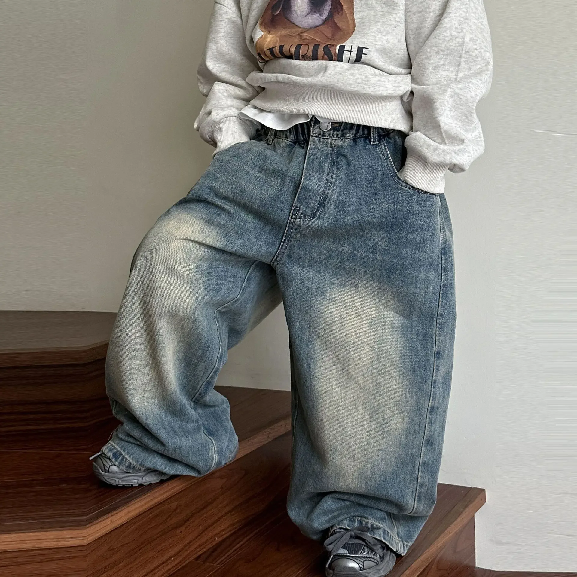 Children's Fashion Jeans 2026 Spring New Boys' Korean Edition Loose Straight Leg Pants For Small And Medium Sized Trendy