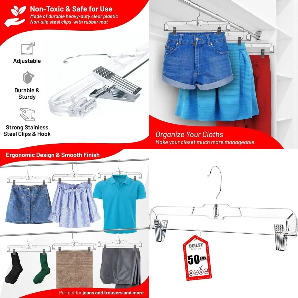 

Прозрачные пластиковые вешалки для юбок и брюк на 50 штук с регулируемыми зажимами для нескользящей поддержки