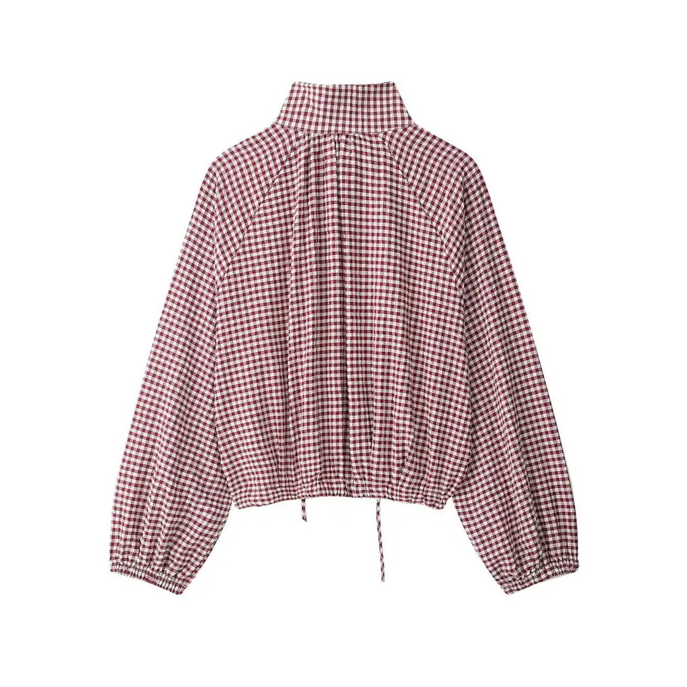 2026 Neue Damen Kurzarm-Bluse mit Langen Ärmeln, Stilvolle Karierte Freizeitbluse für Herbst und Frühling, Elegante Oberteile mit Stehkragen und Knöpfen – Detail 3