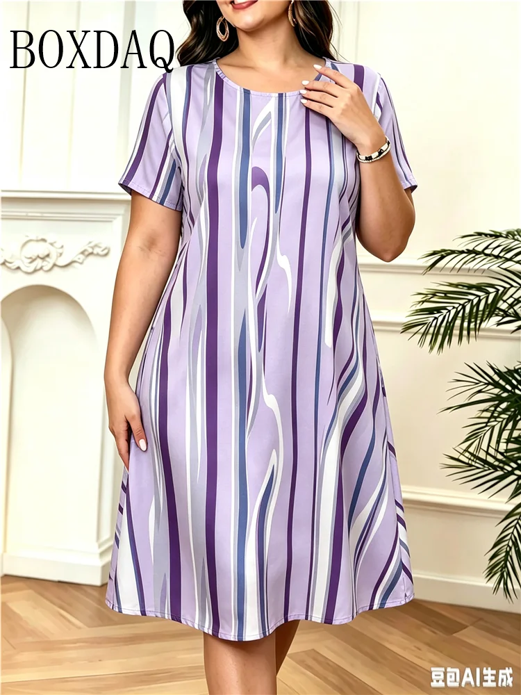 Tie Dye Striped Pattern Printed Women T-Shirt Dress Summer Fashion High Quality Casual Sport Loose Plus Size Short Sleeve Dress