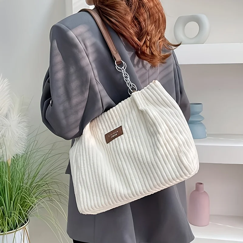 

Women'S Crossbody Bag Handbag with Detachable Strap Corduroy Purse Zipper Closure Chain Link Strap for Everyday & Formal Events