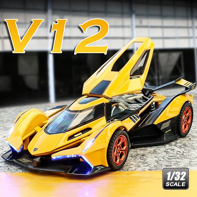 

1:32 Миниатюрный суперкар V12 GT REVUELTO Игрушечные модели из сплава, литой под давлением звук, свет, двери, открытые спортивные автомобили с откатным механизмом, коллекционный предмет