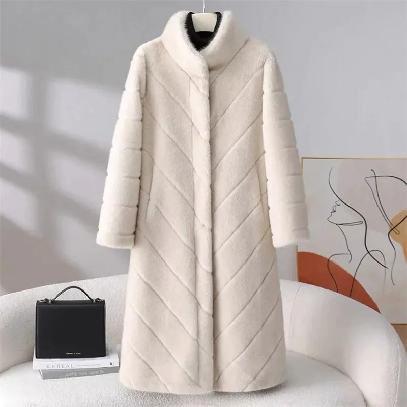 

Korean Women Fashion Long Sleeves Plush Outwear Autumn Winter Female Solid Color Faux Fur Coat 2025 Lady Stand Collar Fur Jacket