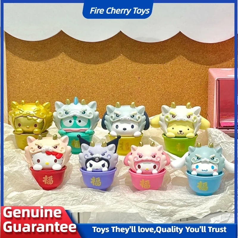Caja ciega de la serie Bandai Sanrio Family Lucky Dragon Silk, figura coleccionable Kawaii Kuromi Hangyodon, juguete de moda, regalo divertido