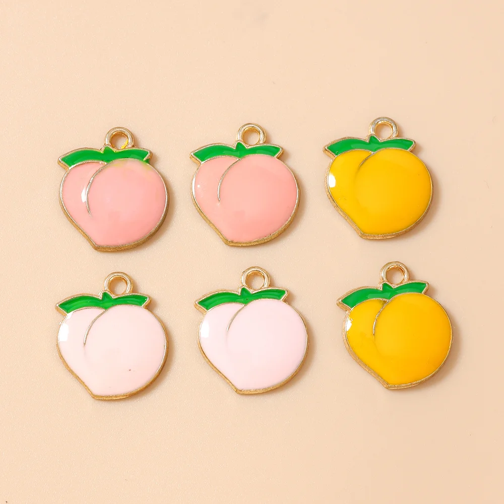 Leslie 20 Stück 15*18mm Niedliche Bunte Emaille-Pfirsich-Anhänger für Handgemachten Schmuck, Halsketten, Schlüsselanhänger, DIY-Anhänger, Bastelarbeiten – Detail 4
