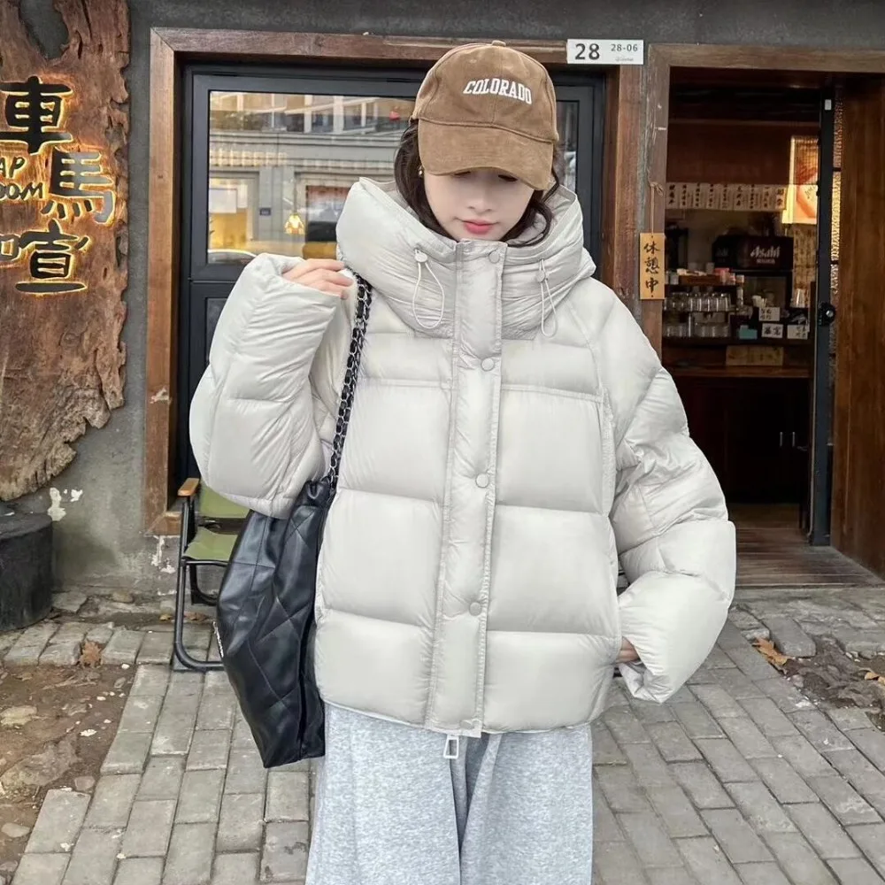2025 nova parker outono inverno roupas femininas moda curto pato branco para baixo casaco quente grosso com capuz puffer jaqueta feminina