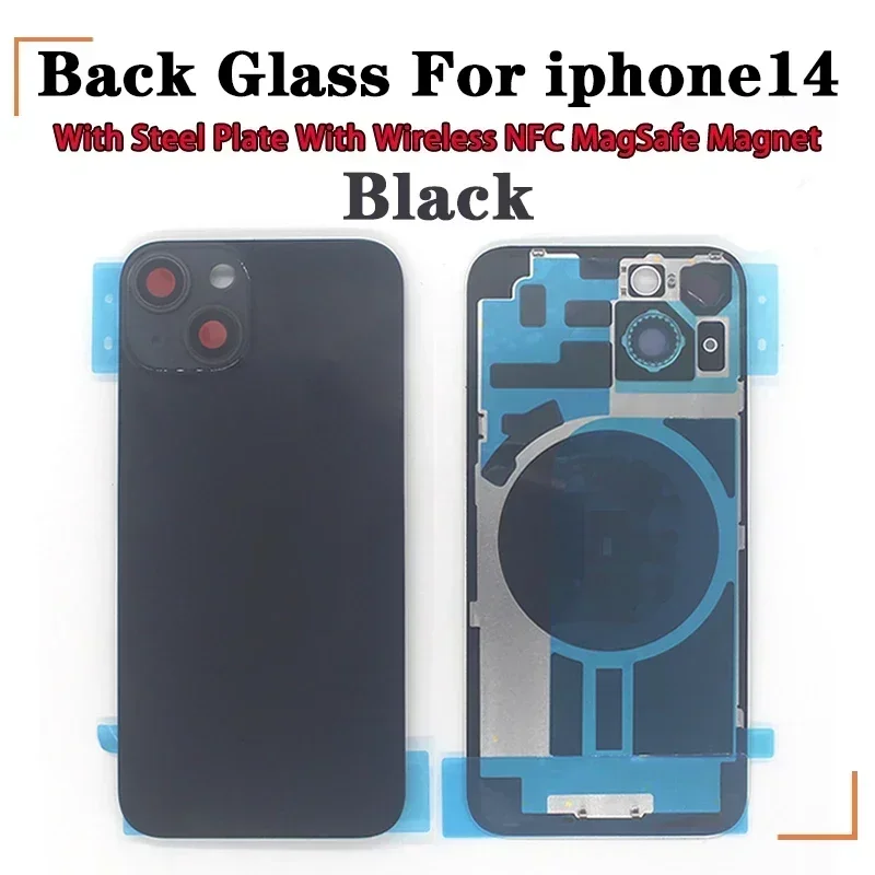 1pcs-5pcs Back Glass with Steel Plate with Wireless NFC MagSafe Magnet for IPhone 14 Original Colour Rear Cover Glass