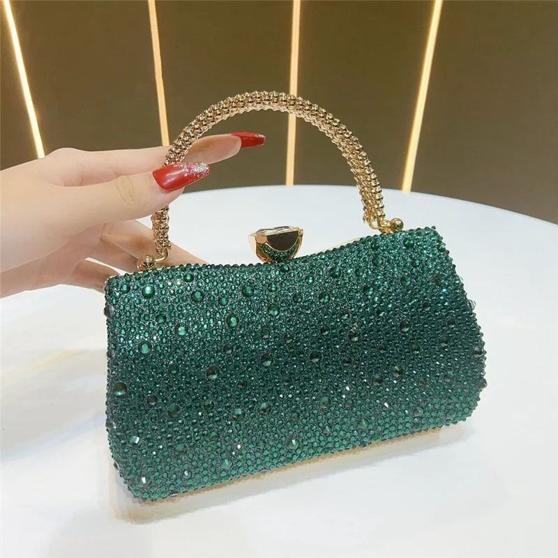 حقيبة يد نسائية من ABQR للحفلات وحفلات الزفاف - حقيبة يد مسائية مبطنة بحجر الراين والساتان المتلألئ