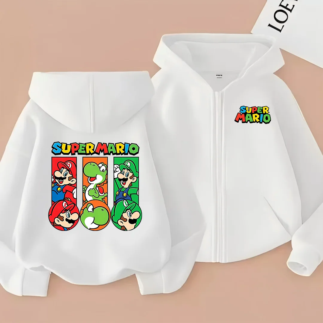 New for Autumn/Winter 2026: Kids' Toad/Bowser Print Zip-up Hoodie—casual and Cute, Perfect for Outdoor Activities.