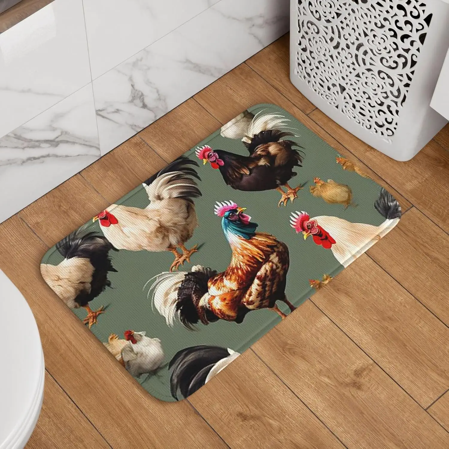 Vintage Rooster Pattern Door Mat, Colorful Farm Chicken Floor Mat, Non-slip Entrance Rug, Country Kitchen Home Decor Gift